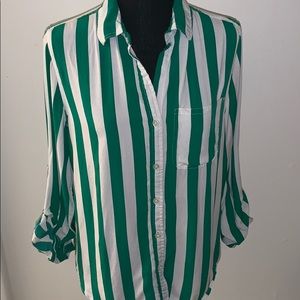Velvet Heart Green Stripe Button Down Shirt L
